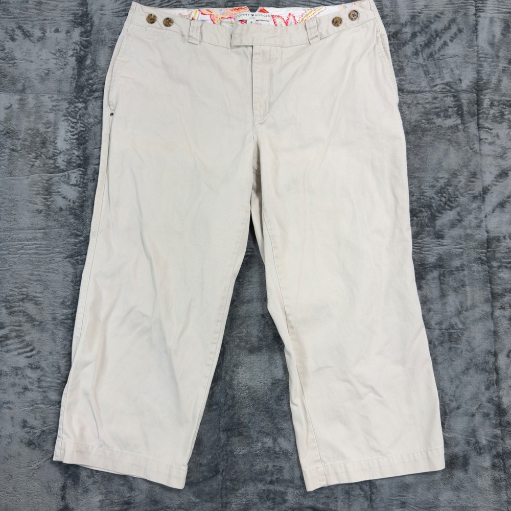 Tommy Hilfiger Khaki Chino Pants Womens 16 Tan Wide Leg Paisley Waistband